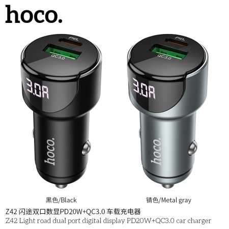 Z42 Light Road Dual Port Digital Display PD20W+QC3.0 Car Charger Z42 Light Road Dual Port Digital Display PD20W+QC3.0 Car Charger